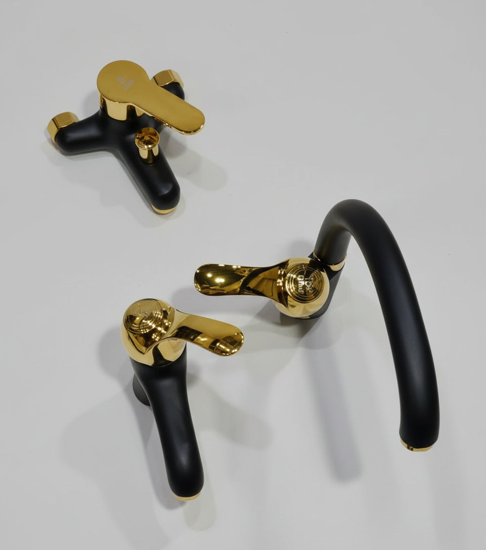 باك حنفيات فخمة أسود مع ذهبي – 3 أو 4 قطع